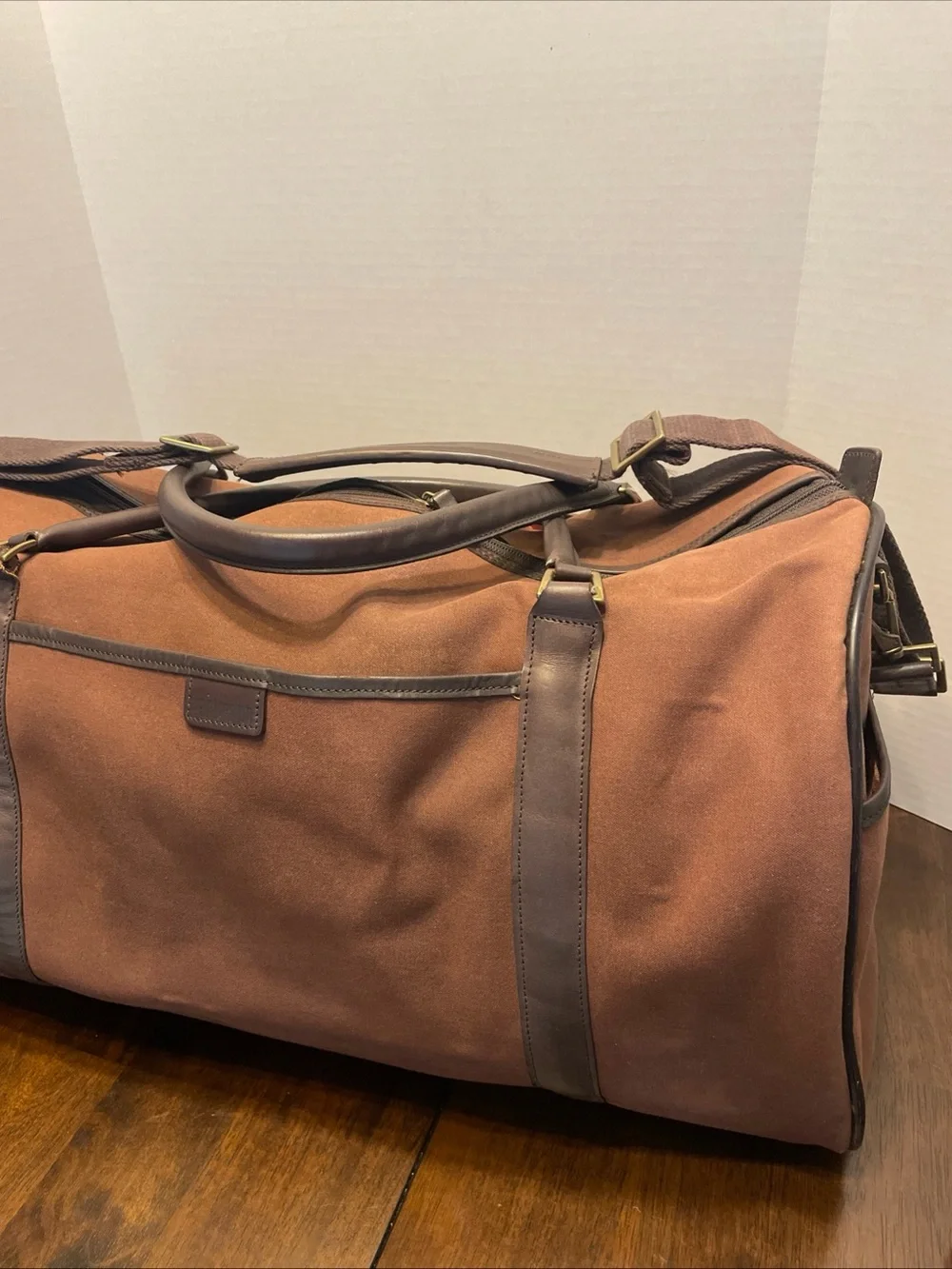 Vintage Canvas And Leather Hartmann Duffle Bag Plaid Lined Interior Approx. 22”